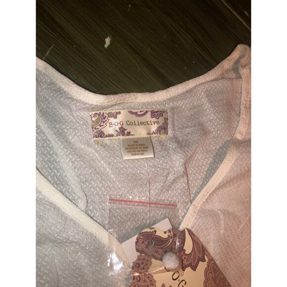 Band of Gypsies BOG Collective NWT White Long Sleeve Blouse Sheer Flare VNeck XS - Picture 4 of 9